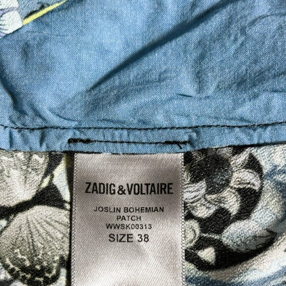 Zadig & Voltaire Joslin Bohemian Patch Blue Print and Lace high low skirt Sz M - Picture 5 of 7